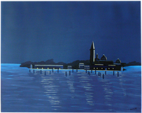 Venise > Cr&eacute;puscule sur l'&icirc;le San Giorgio. Peinture acrylique par Faccio