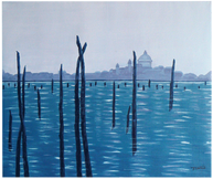 Venise. Santa Maria della Salute : vue de l'arsenal. Peinture acrylique par Faccio