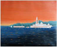Venise. Coucher de soleil sur l'&icirc;le San Giorgio. Peinture acrylique sur toile par Faccio