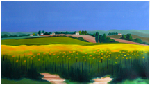Villages de provence. Champs de Tournesols. Peinture &agrave; l'huile par Faccio 