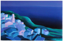 Villages de provence. Cr&eacute;puscule Roquebrune Cap Martin Peinture &agrave; l'huile par Faccio