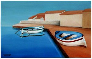 La C&ocirc;te d'Azur. Le  Port. Peinture &agrave; l'huile par Faccio